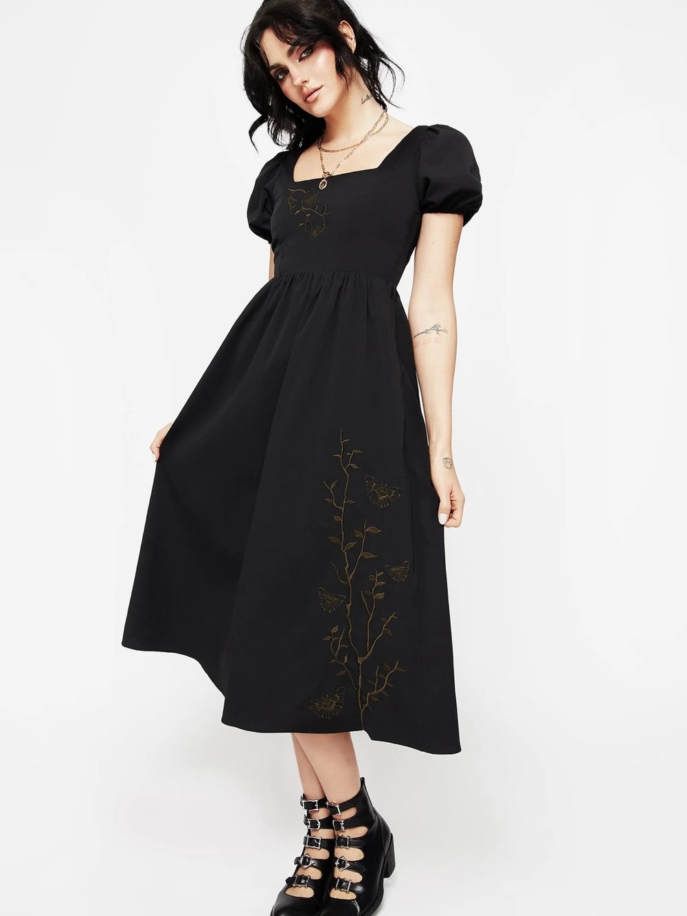 Disturbia NWT Cressida Moth Vine Olive Embroidered Midi Dress Whimsical UK 20